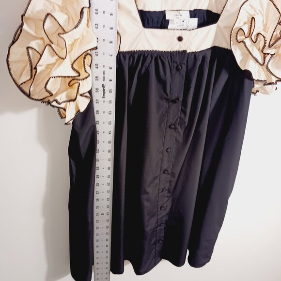 Entro NWT Medium Manhattan Chic Dress, Black W/ Cream Oversized Ruffled Sleeves - Picture 14 of 16